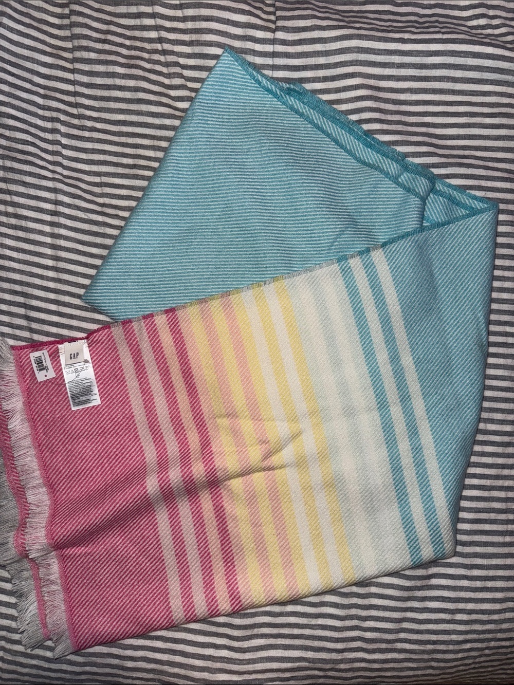 GAP Women’s Long soft colorful striped scarf with frayed edges